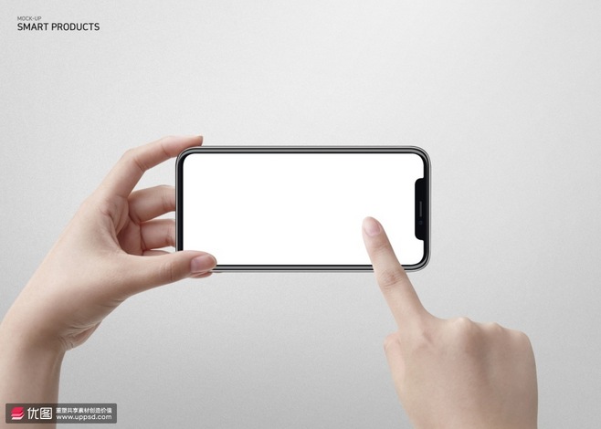 橫版手持蘋果智能手機(jī)樣機(jī)海報(bào) 智能科技，觸手可及